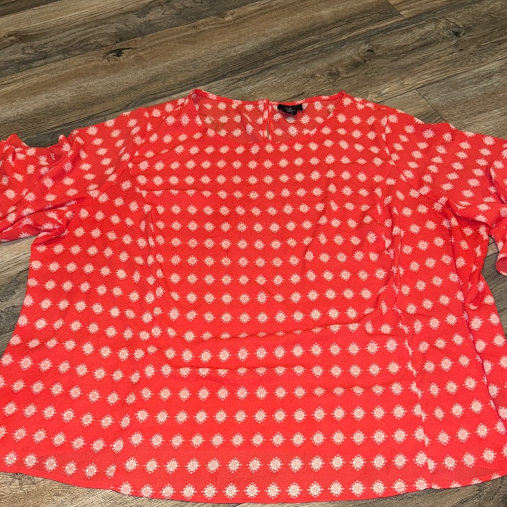 Liz Claiborne Blood Orange and White Patterned Blouse Sz3X